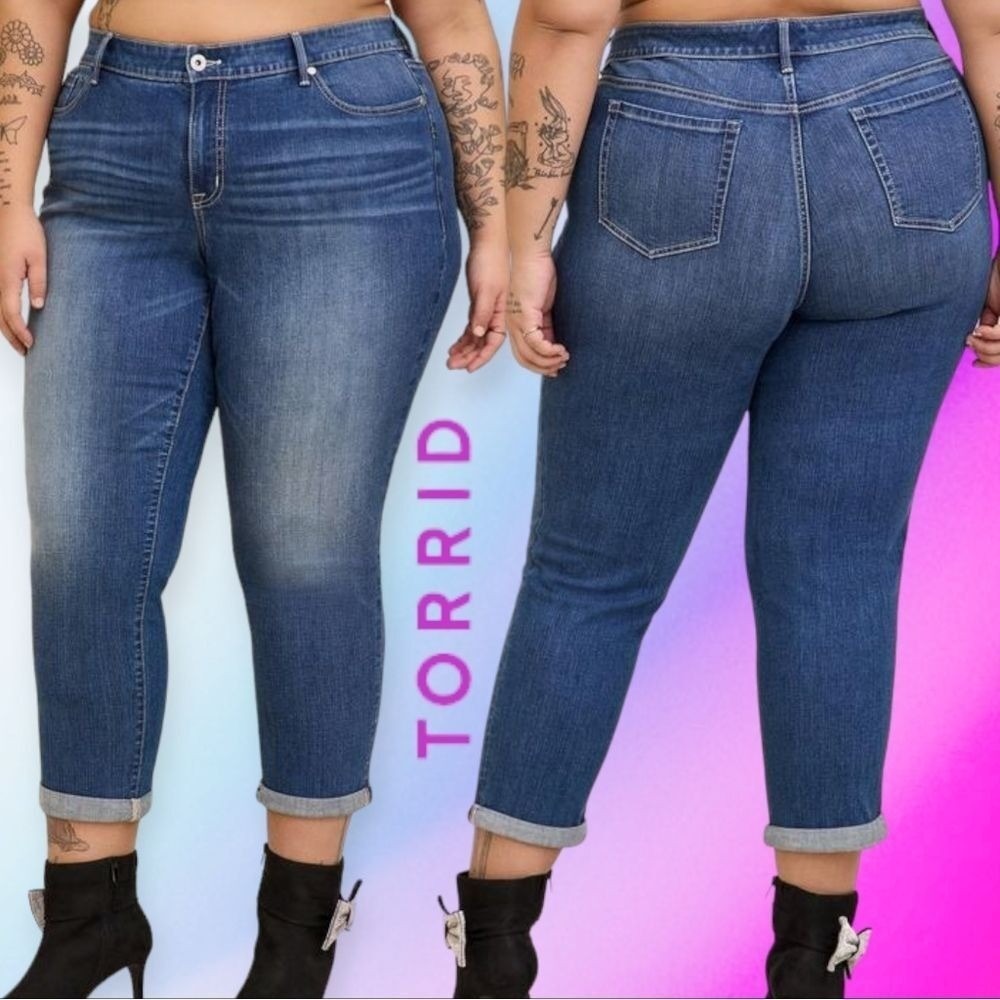 Torrid Womens Boyfriend Straight Vintage Stretch‎ Jeans Medium Blue Denim 22R